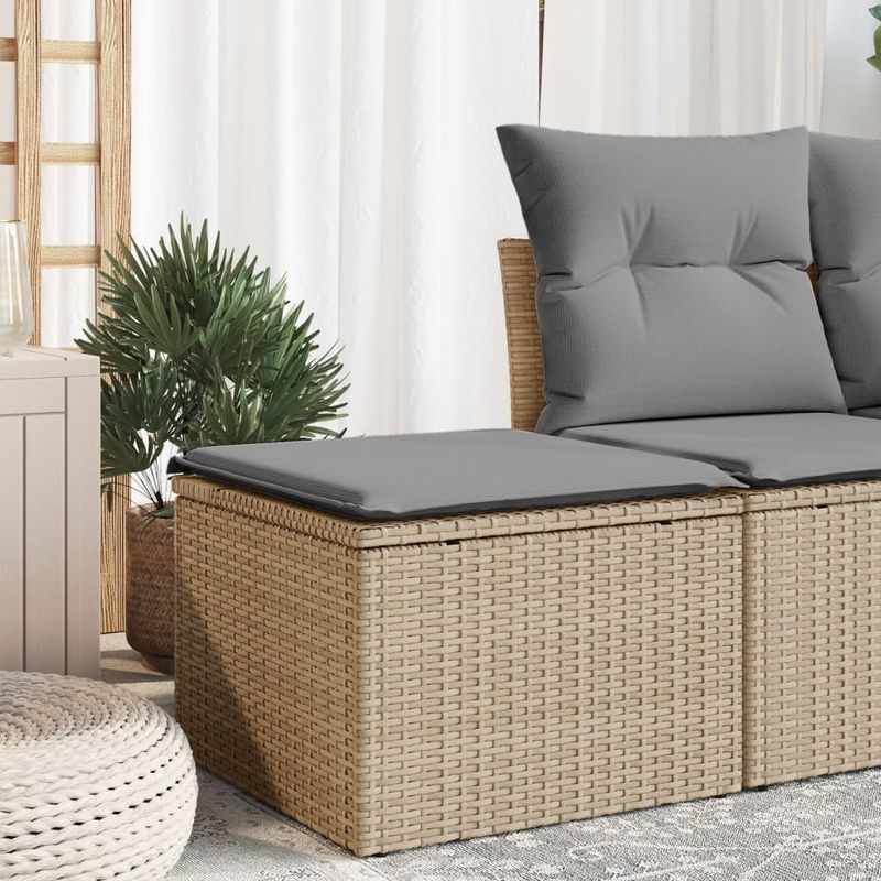 Casa si Gradina - Gradina si terasa - Mobilier exterior - Scaune si sezlonguri gradina - Taburet de gradina cu pernă, bej, 55x55x37 cm, poliratan, bej și gri, model cu depozitare și sac - Infinity.ro