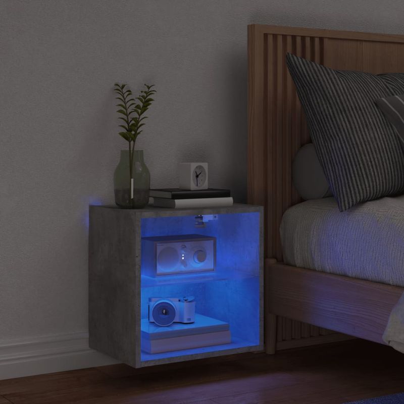 Casa si Gradina - Mobilier - Comode si corpuri - Comode - Noptiera cu lumini LED montata pe perete, gri beton - Infinity.ro