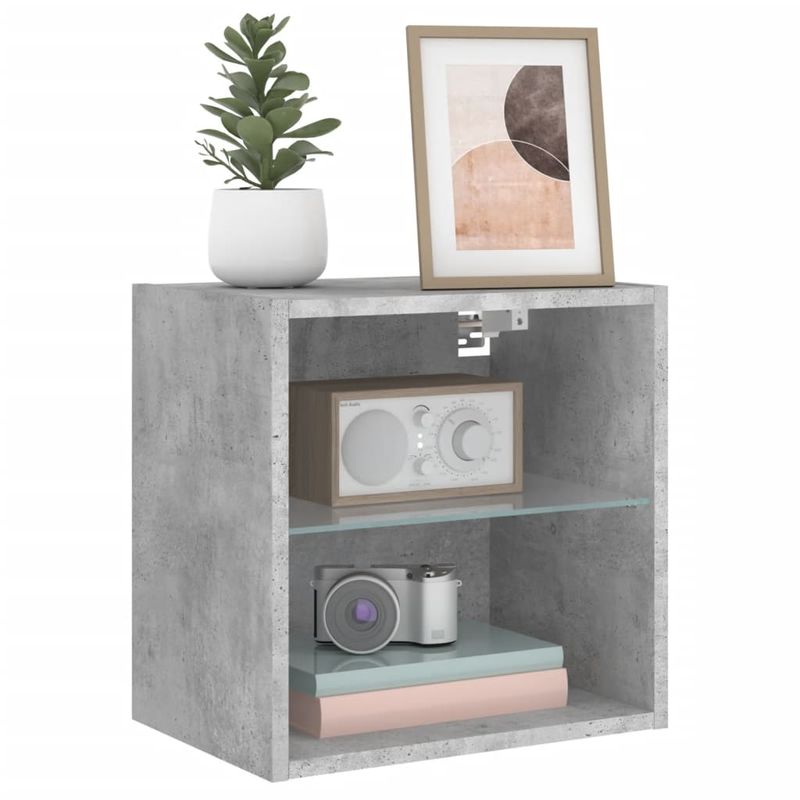 Casa si Gradina - Mobilier - Comode si corpuri - Comode - Noptiera cu lumini LED montata pe perete, gri beton - Infinity.ro