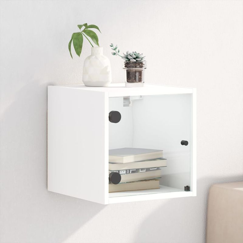Casa si Gradina - Mobilier - Comode si corpuri - Noptiere - Noptiera cu usa de sticla, alb, 35x37x35 cm - Infinity.ro