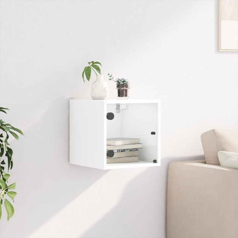 Casa si Gradina - Mobilier - Comode si corpuri - Noptiere - Noptiera cu usa de sticla, alb, 35x37x35 cm - Infinity.ro