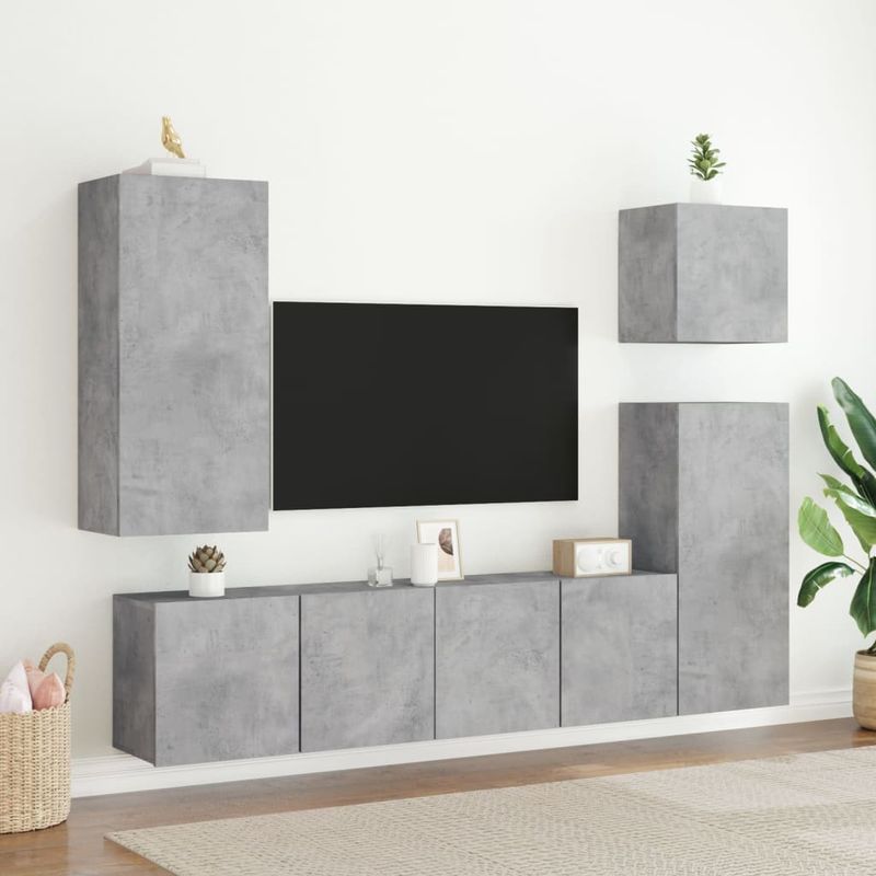 Casa si Gradina - Mobilier - Comode si corpuri - Comode - Comoda TV de perete, 2 buc. gri beton, 80x30x41 cm - Infinity.ro