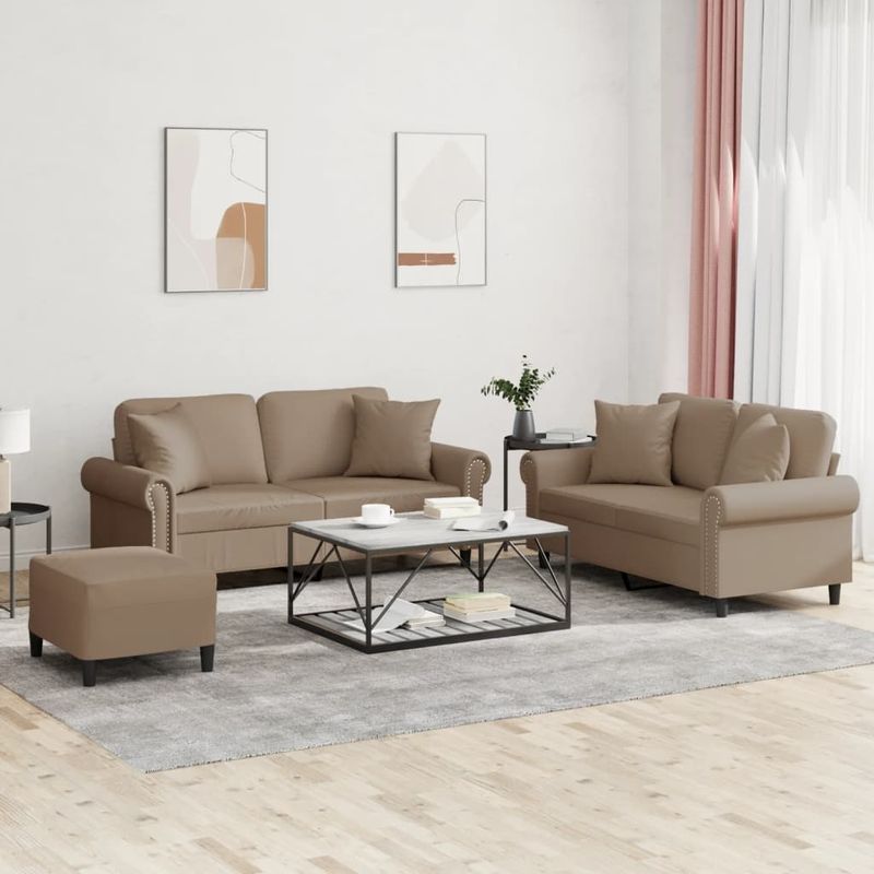 Casa si Gradina - Mobilier - Seturi de mobilier - Seturi living - Set de canapele cu perne, 3 piese, cappuccino, piele ecologica - Infinity.ro
