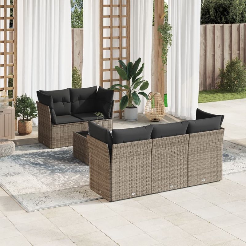 Casa si Gradina - Gradina si terasa - Mobilier exterior - Seturi mobila gradina - Set mobilier gradina cu perne, 6 piese, gri, poliratan - Infinity.ro
