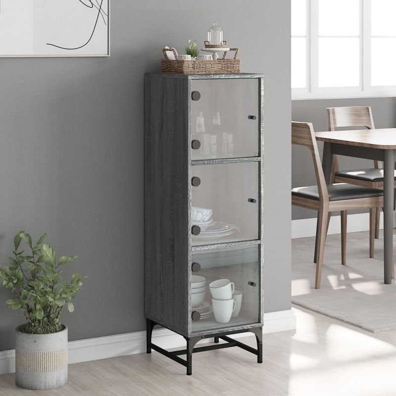 Casa si Gradina - Mobilier - Comode si corpuri - Comode - Dulap cu usi din sticla, sonoma gri, 35x37x120 cm - Infinity.ro