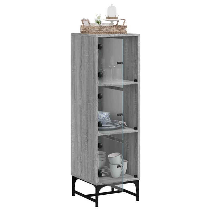 Casa si Gradina - Mobilier - Comode si corpuri - Comode - Dulap cu usi din sticla, sonoma gri, 35x37x120 cm - Infinity.ro