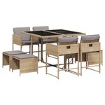 Casa si Gradina - Gradina si terasa - Mobilier exterior - Seturi mobila gradina - Set de masa pentru gradina, 9 piese, cu perne, bej, poliratan - Infinity.ro