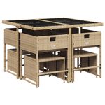 Casa si Gradina - Gradina si terasa - Mobilier exterior - Seturi mobila gradina - Set de masa pentru gradina, 9 piese, cu perne, bej, poliratan - Infinity.ro