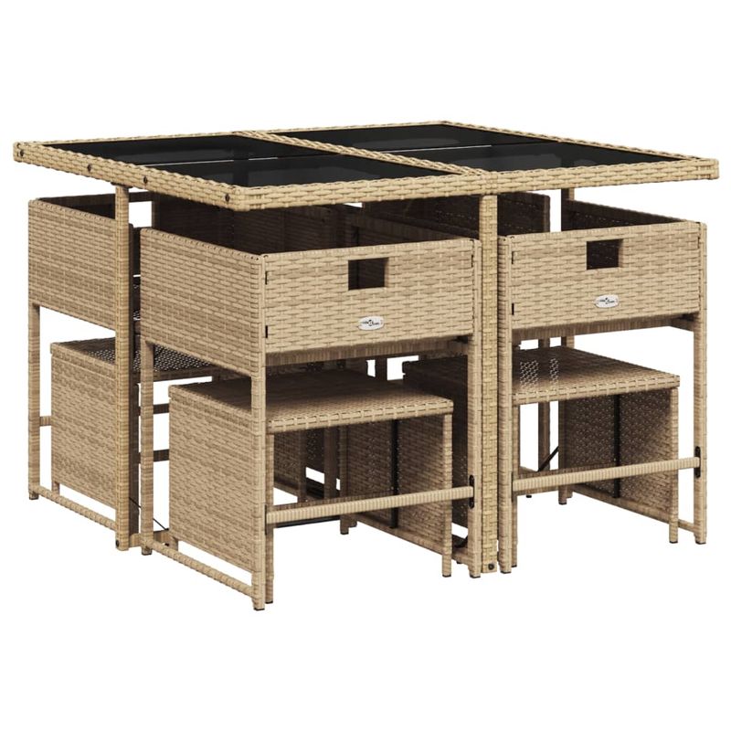 Casa si Gradina - Gradina si terasa - Mobilier exterior - Seturi mobila gradina - Set de masa pentru gradina, 9 piese, cu perne, bej, poliratan - Infinity.ro