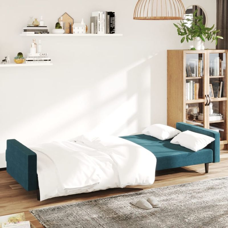 Casa si Gradina - Mobilier - Canapele si coltare - Canapele - Canapea extensibila cu 2 locuri, albastru, catifea - Infinity.ro