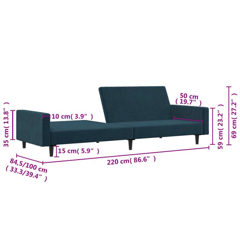 Casa si Gradina - Mobilier - Canapele si coltare - Canapele - Canapea extensibila cu 2 locuri, albastru, catifea - Infinity.ro
