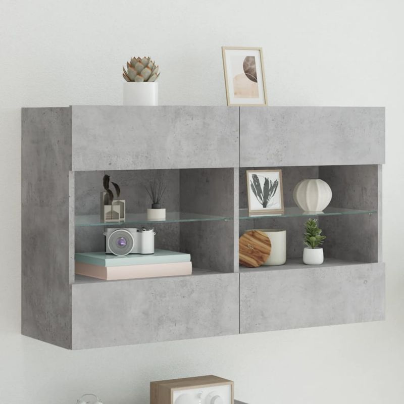Casa si Gradina - Mobilier - Comode si corpuri - Comode - Comoda TV de perete cu lumini LED, gri beton, 98,5x30x60,5 cm - Infinity.ro