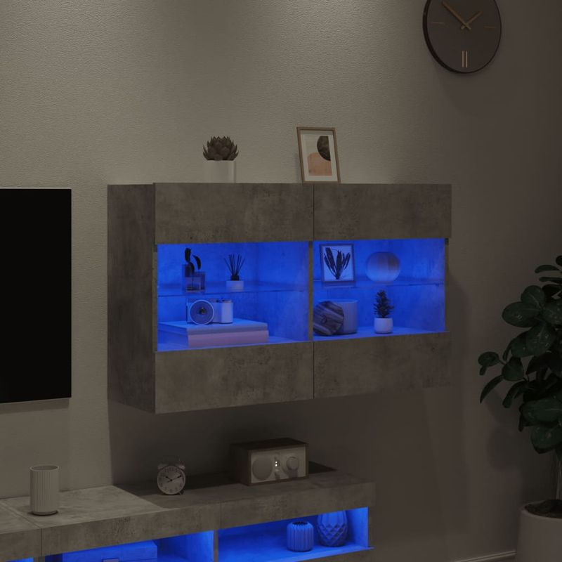 Casa si Gradina - Mobilier - Comode si corpuri - Comode - Comoda TV de perete cu lumini LED, gri beton, 98,5x30x60,5 cm - Infinity.ro