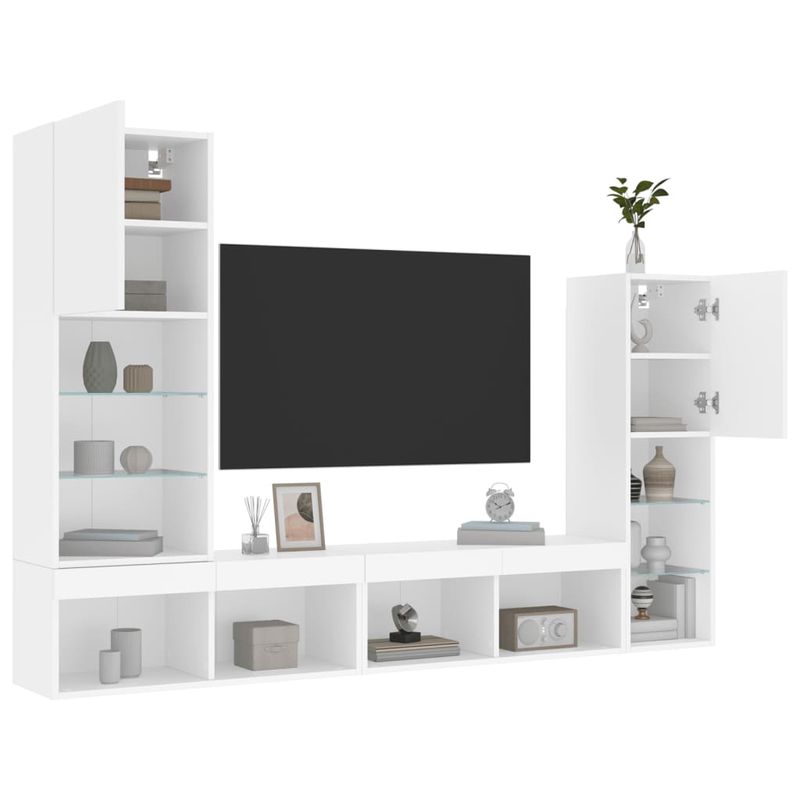 Casa si Gradina - Mobilier - Comode si corpuri - Comode - Unitati de perete TV cu LED-uri, 4 piese, alb, lemn prelucrat - Infinity.ro
