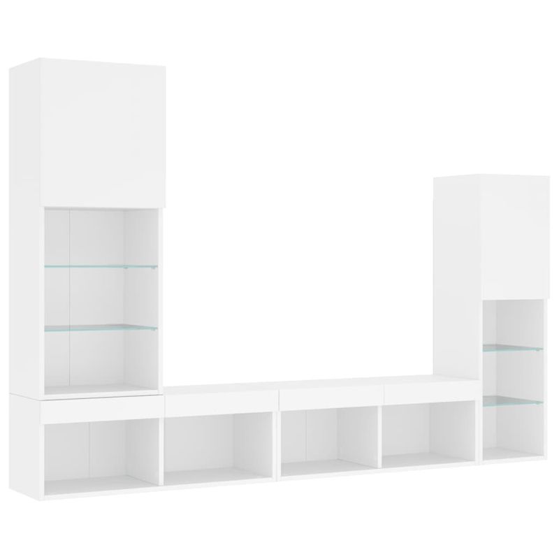 Casa si Gradina - Mobilier - Comode si corpuri - Comode - Unitati de perete TV cu LED-uri, 4 piese, alb, lemn prelucrat - Infinity.ro