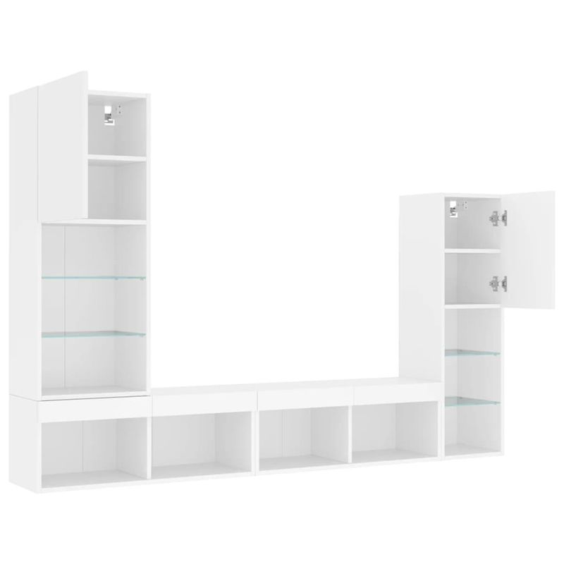 Casa si Gradina - Mobilier - Comode si corpuri - Comode - Unitati de perete TV cu LED-uri, 4 piese, alb, lemn prelucrat - Infinity.ro