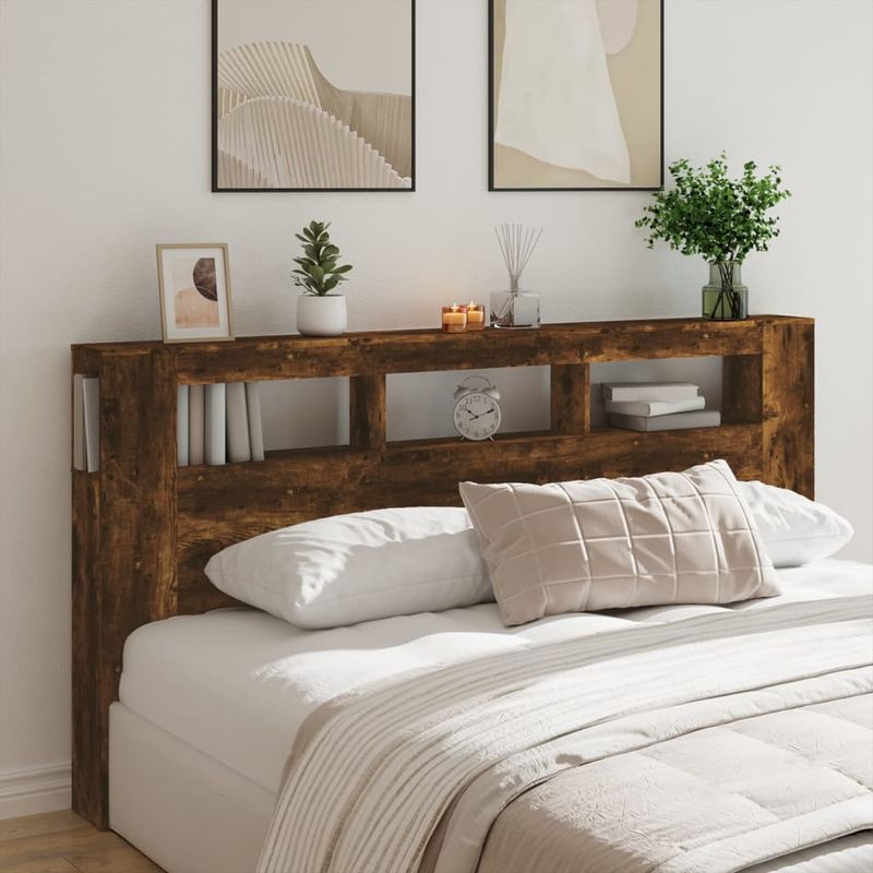 Casa si Gradina - Mobilier - Paturi si accesorii - Accesorii paturi - Tablie de pat cu LED, stejar fumuriu, 220x18,5x103,5 cm, lemn, mărime 200x103.5 cm - Infinity.ro