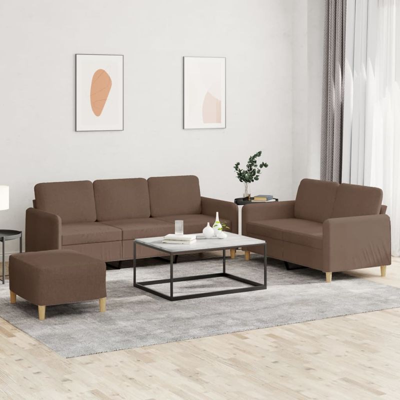 Casa si Gradina - Mobilier - Seturi de mobilier - Seturi living - Set de canapele cu perne, 3 piese, maro, textil - Infinity.ro