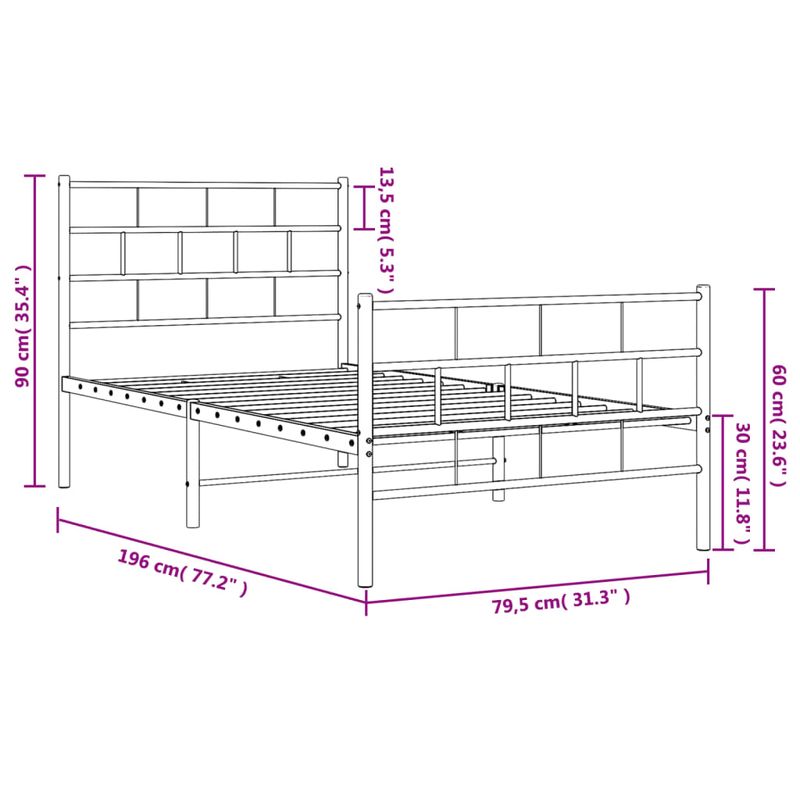 Casa si Gradina - Mobilier - Paturi si accesorii - Paturi - Cadru pat metalic cu tablii de cap/picioare, negru, 75x190 cm - Infinity.ro