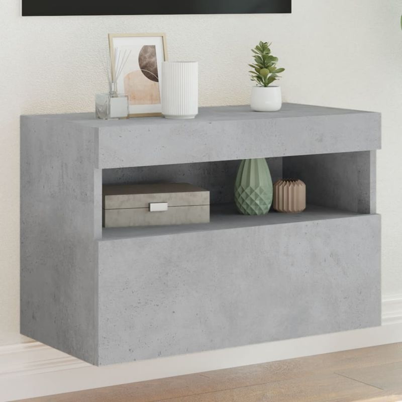 Casa si Gradina - Mobilier - Comode si corpuri - Comode - Comoda TV de perete cu lumini LED, gri beton, 60x30x40 cm - Infinity.ro