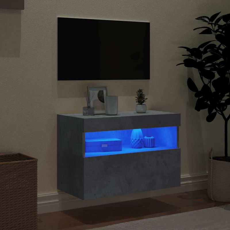 Casa si Gradina - Mobilier - Comode si corpuri - Comode - Comoda TV de perete cu lumini LED, gri beton, 60x30x40 cm - Infinity.ro