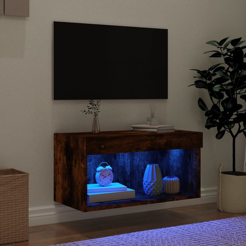 Casa si Gradina - Mobilier - Comode si corpuri - Comode - Comoda TV cu lumini LED, stejar fumuriu, 60x30x30 cm - Infinity.ro