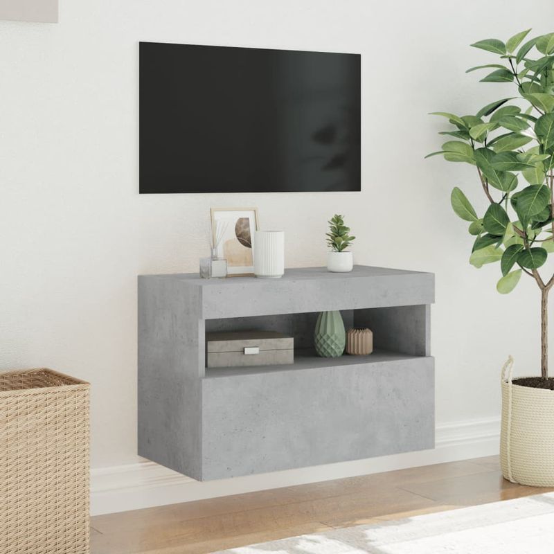Casa si Gradina - Mobilier - Comode si corpuri - Comode - Comoda TV de perete cu lumini LED, gri beton, 60x30x40 cm - Infinity.ro