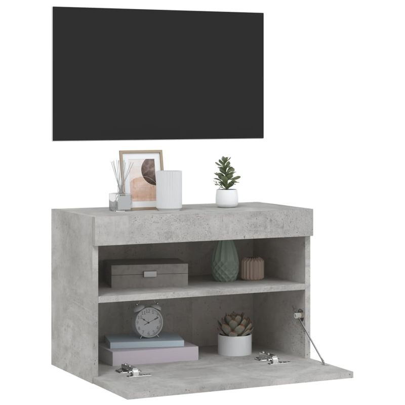 Casa si Gradina - Mobilier - Comode si corpuri - Comode - Comoda TV de perete cu lumini LED, gri beton, 60x30x40 cm - Infinity.ro