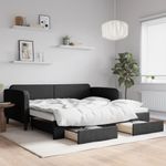 Casa si Gradina - Mobilier - Paturi si accesorii - Paturi - Pat de zi cu extensie si sertare, negru, 100x200 cm, textil - Infinity.ro