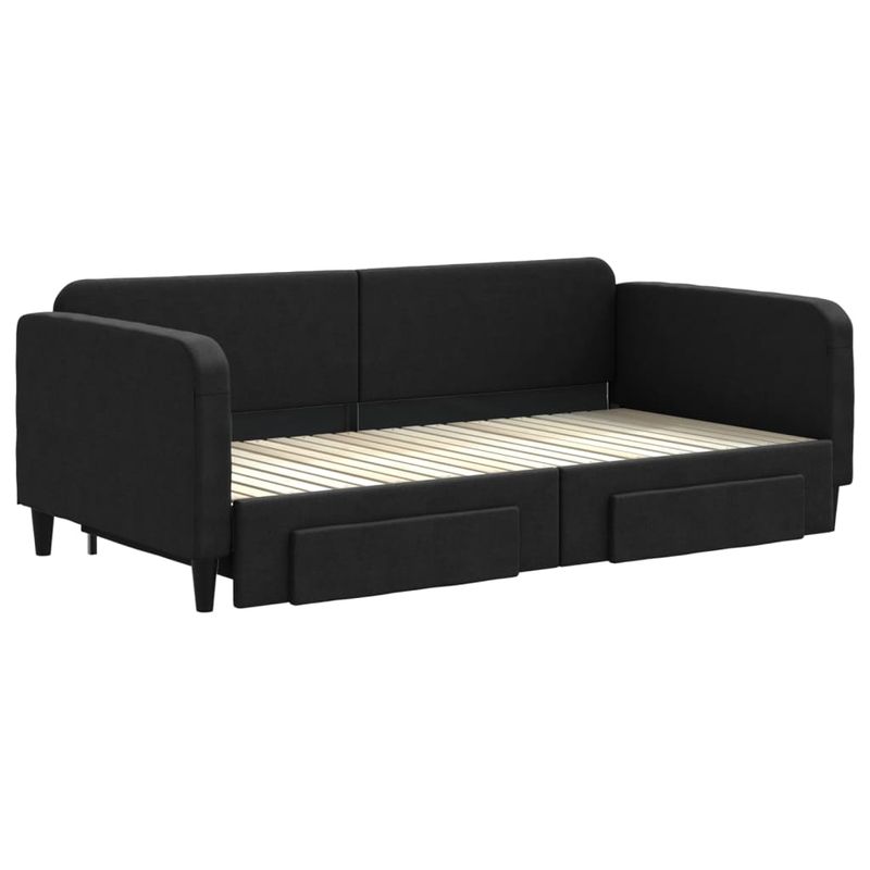Casa si Gradina - Mobilier - Paturi si accesorii - Paturi - Pat de zi cu extensie si sertare, negru, 100x200 cm, textil - Infinity.ro