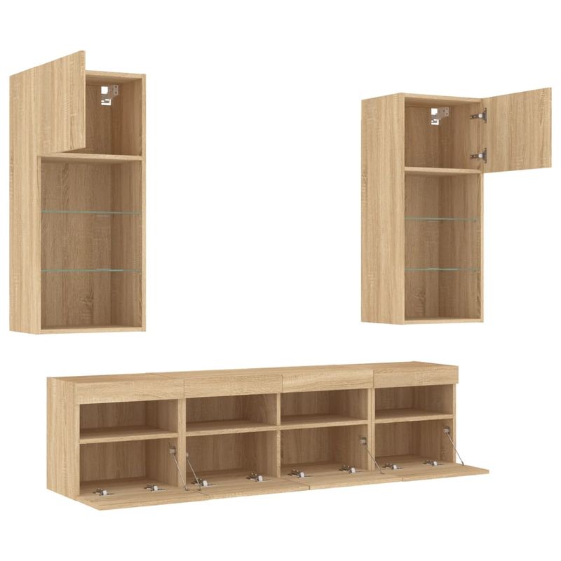 Casa si Gradina - Mobilier - Comode si corpuri - Comode - Unitati de perete TV cu LED-uri, 5 piese, stejar sonoma, lemn - Infinity.ro