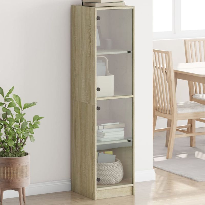 Casa si Gradina - Mobilier - Comode si corpuri - Corpuri bucatarie - Dulap inalt cu usi din sticla, stejar sonoma, 35x37x142 cm - Infinity.ro