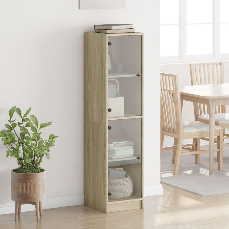 Casa si Gradina - Mobilier - Comode si corpuri - Corpuri bucatarie - Dulap inalt cu usi din sticla, stejar sonoma, 35x37x142 cm - Infinity.ro