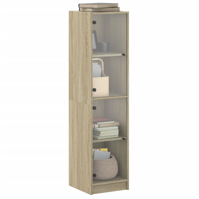 Casa si Gradina - Mobilier - Comode si corpuri - Corpuri bucatarie - Dulap inalt cu usi din sticla, stejar sonoma, 35x37x142 cm - Infinity.ro