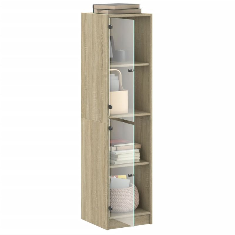 Casa si Gradina - Mobilier - Comode si corpuri - Corpuri bucatarie - Dulap inalt cu usi din sticla, stejar sonoma, 35x37x142 cm - Infinity.ro