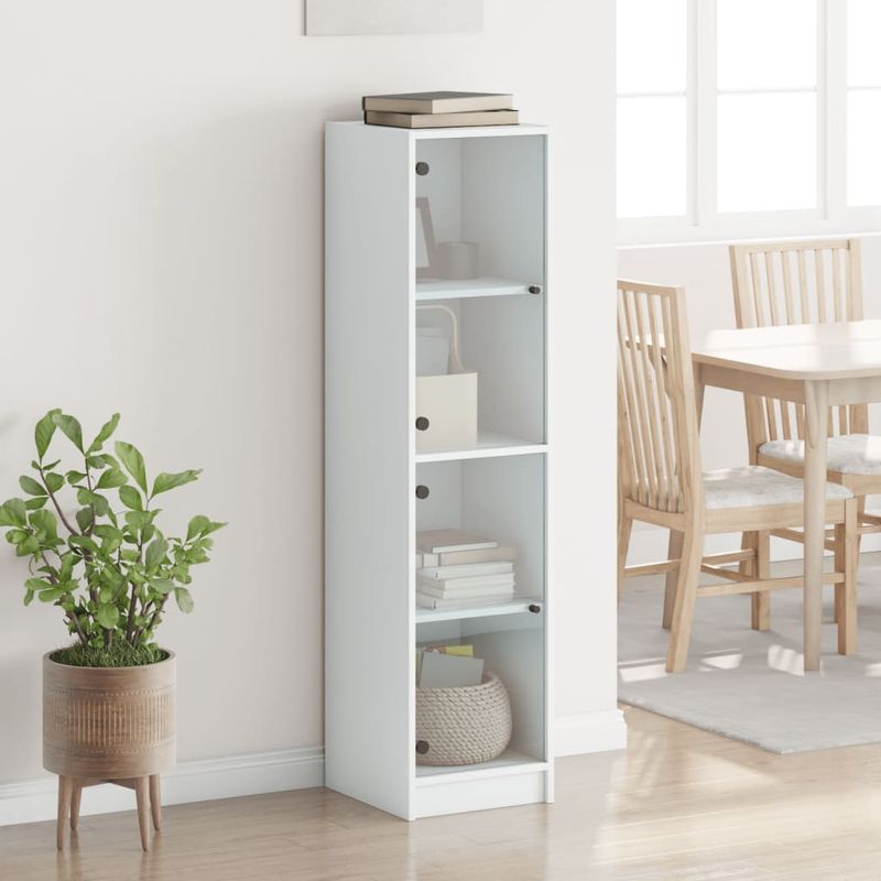 Casa si Gradina - Mobilier - Comode si corpuri - Comode - Dulap cu usi din sticla, alb, 35x37x142 cm - Infinity.ro