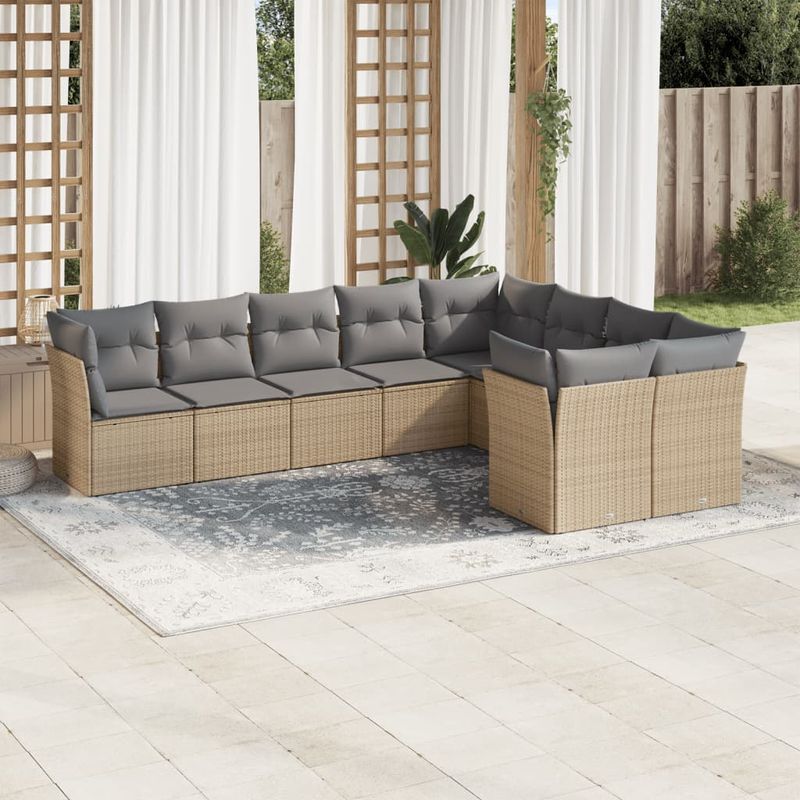 Casa si Gradina - Gradina si terasa - Mobilier exterior - Seturi mobila gradina - Set canapele de gradina, 9 piese, cu perne, bej, poliratan - Infinity.ro