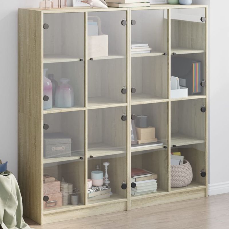 Casa si Gradina - Mobilier - Biblioteci si rafturi - Biblioteci - Biblioteca cu usi stejar sonoma 136x37x142 cm lemn compozit - Infinity.ro