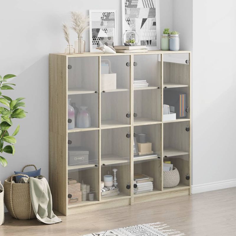 Casa si Gradina - Mobilier - Biblioteci si rafturi - Biblioteci - Biblioteca cu usi stejar sonoma 136x37x142 cm lemn compozit - Infinity.ro