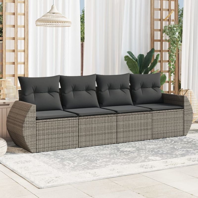 Casa si Gradina - Gradina si terasa - Mobilier exterior - Seturi mobila gradina - Set canapea de gradina cu perne, 4 piese, gri, poliratan - Infinity.ro