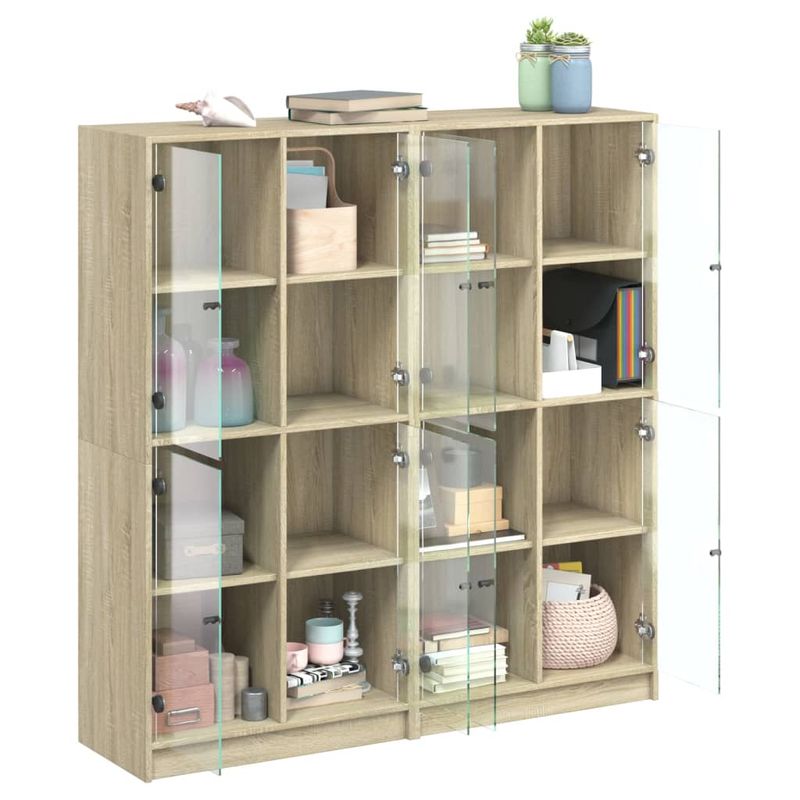Casa si Gradina - Mobilier - Biblioteci si rafturi - Biblioteci - Biblioteca cu usi stejar sonoma 136x37x142 cm lemn compozit - Infinity.ro