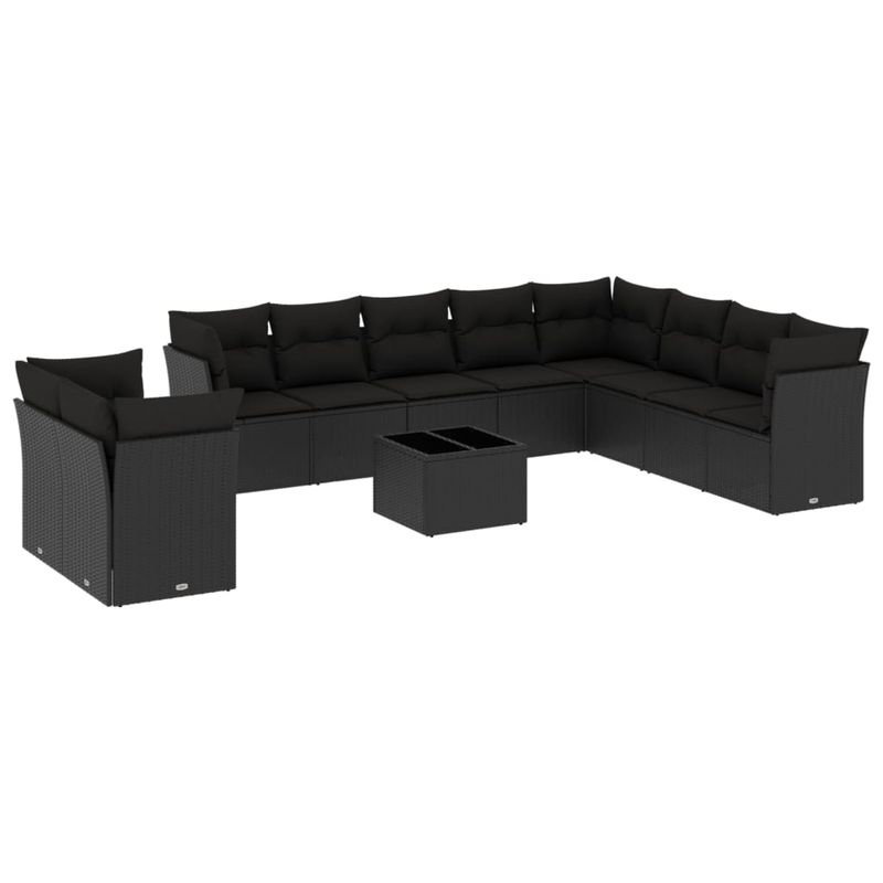 Casa si Gradina - Gradina si terasa - Mobilier exterior - Seturi mobila gradina - Set canapele de gradina cu perne, 11 piese, negru, poliratan - Infinity.ro
