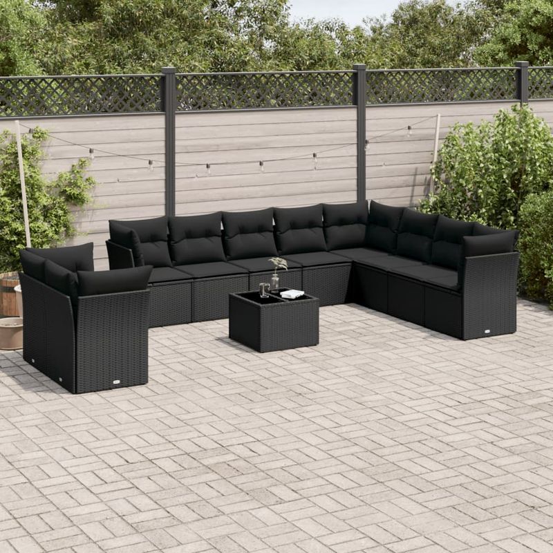 Casa si Gradina - Gradina si terasa - Mobilier exterior - Seturi mobila gradina - Set canapele de gradina cu perne, 11 piese, negru, poliratan - Infinity.ro