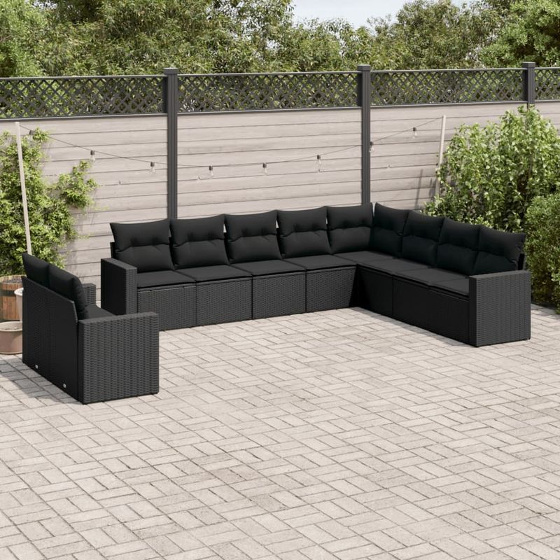 Casa si Gradina - Gradina si terasa - Mobilier exterior - Canapele si fotolii gradina - Set canapele de gradina cu perne, 10 piese, negru, poliratan - Infinity.ro