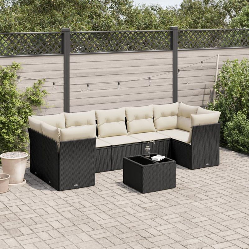 Casa si Gradina - Gradina si terasa - Mobilier exterior - Seturi mobila gradina - Set mobilier de gradina cu perne, 8 piese, negru, poliratan - Infinity.ro