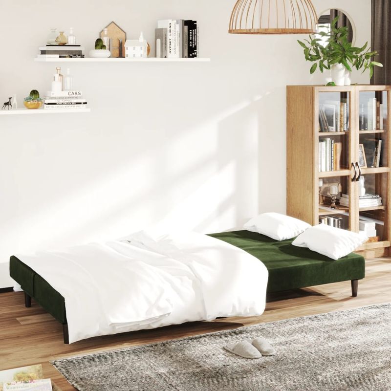 Casa si Gradina - Mobilier - Canapele si coltare - Canapele - Canapea extensibila cu 2 locuri, verde inchis, catifea - Infinity.ro