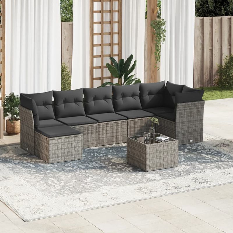 Casa si Gradina - Gradina si terasa - Mobilier exterior - Seturi mobila gradina - Set canapele de gradina cu perne, 8 piese, gri, poliratan - Infinity.ro