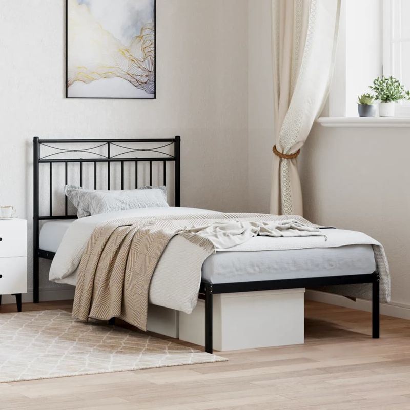 Casa si Gradina - Mobilier - Paturi si accesorii - Paturi - Cadru pat metalic cu tablie, negru, 90x200 cm - Infinity.ro