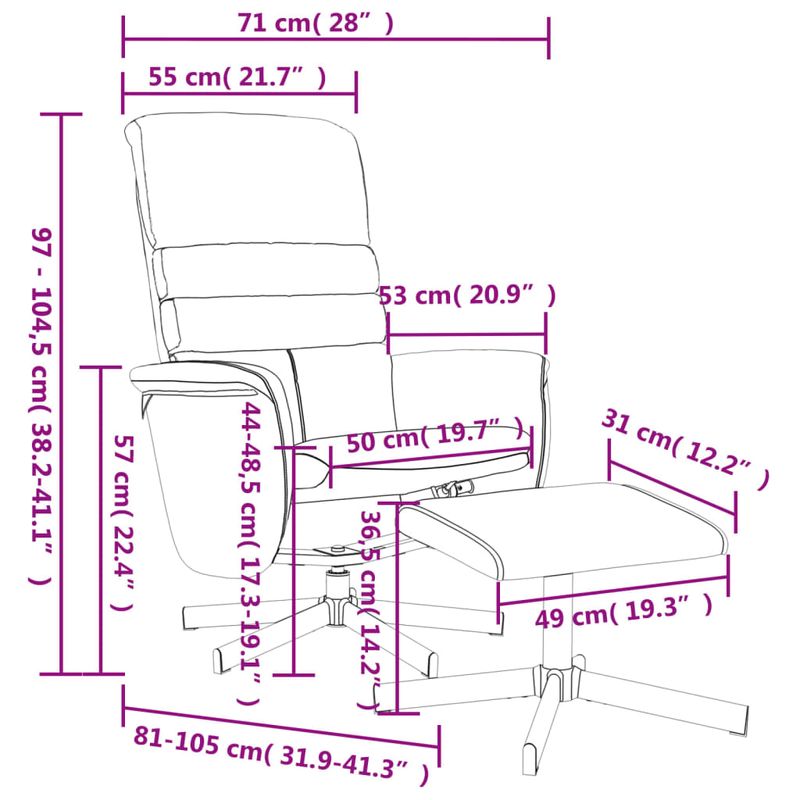 Casa si Gradina - Mobilier - Scaune si fotolii - Fotolii - Fotoliu rabatabil cu taburet, gri, piele ecologica - Infinity.ro