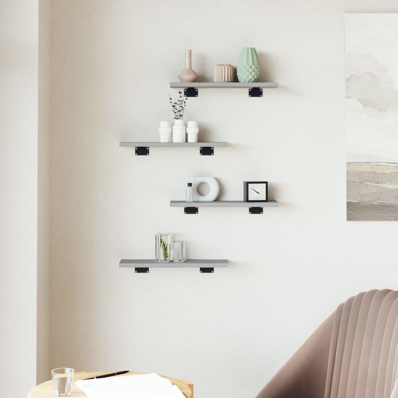 Casa si Gradina - Mobilier - Biblioteci si rafturi - Rafturi - Rafturi de perete, 4 buc., gri sonoma, 40x10x1,5 cm, lemn - Infinity.ro